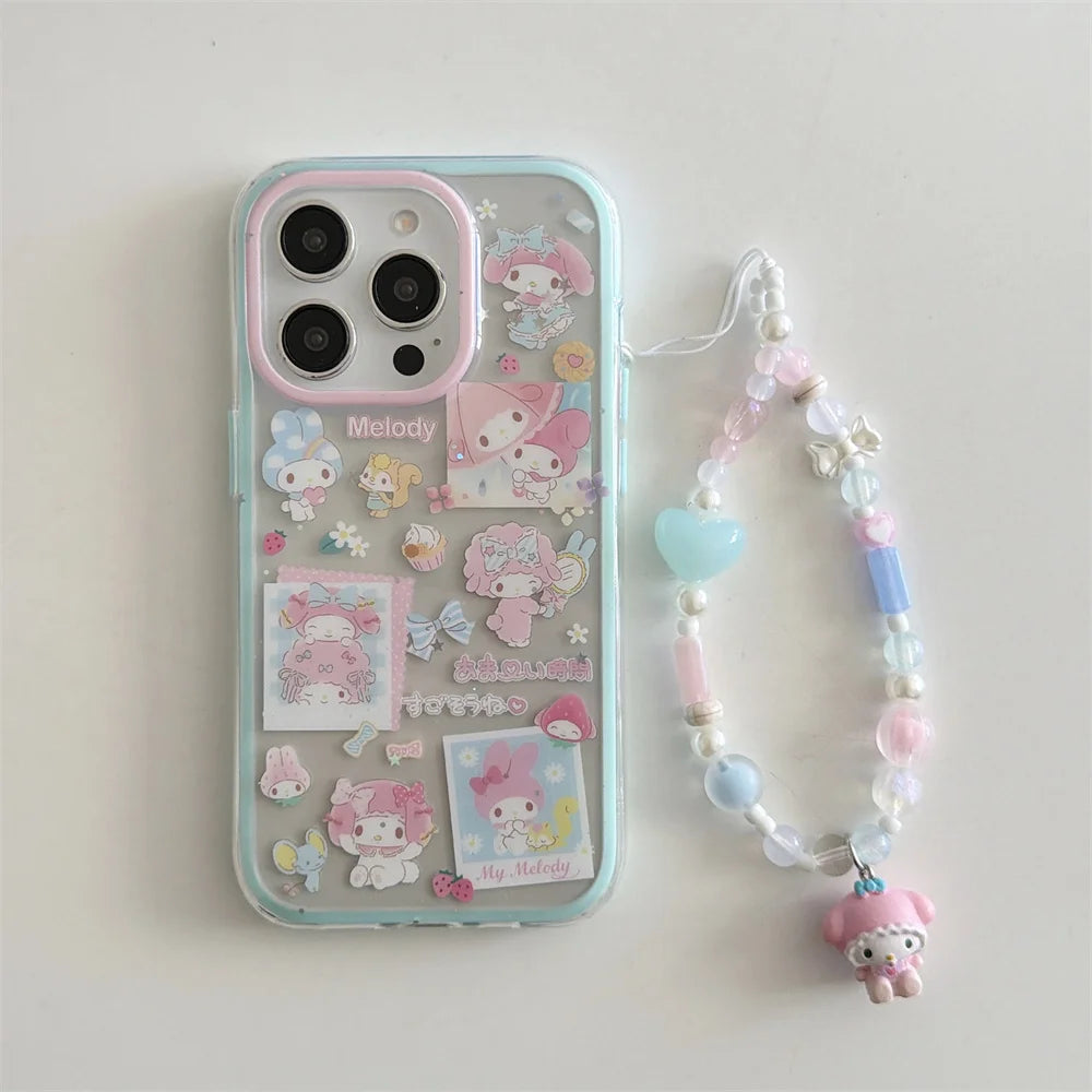 New Cute Melody Phone Case with Hanging Rope Compatible with iPhone 17 Promax 14, 15, 16 13Pro Max Protective Cover