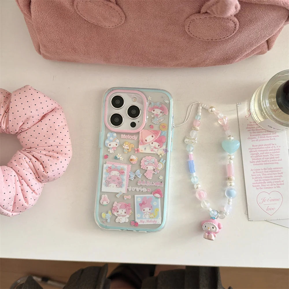 New Cute Melody Phone Case with Hanging Rope Compatible with iPhone 17 Promax 14, 15, 16 13Pro Max Protective Cover