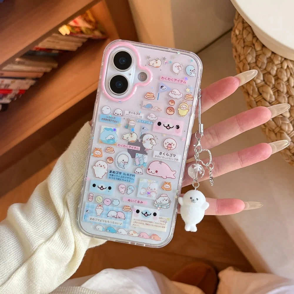 Fashion Korean INS cute seal label phone case for iPhone 17 16 ProMax 14 15 Pro fundas creative new shockproof protective cover