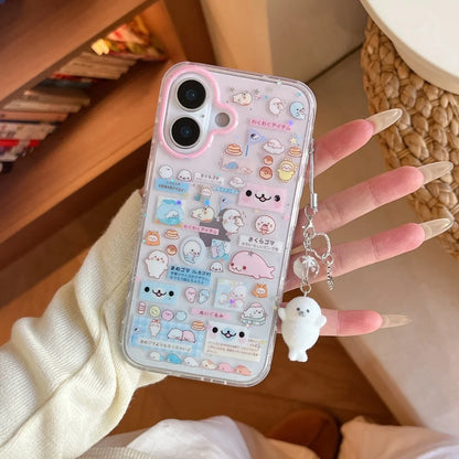 Fashion Korean INS cute seal label phone case for iPhone 17 16 ProMax 14 15 Pro fundas creative new shockproof protective cover