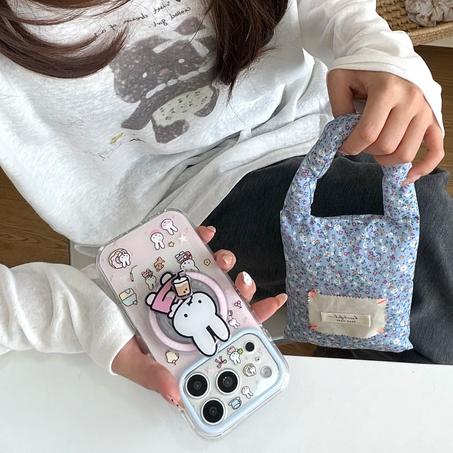 Cute Cherry Pink Miffy Rabbit Magnetic Phone case for iPhone 15 16 17 16 Pro Max 17 Pro Cover With Magsafe Stand Kawaii Cases