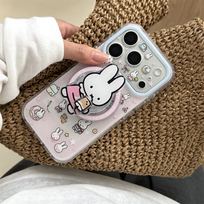 Cute Cherry Pink Miffy Rabbit Magnetic Phone case for iPhone 15 16 17 16 Pro Max 17 Pro Cover With Magsafe Stand Kawaii Cases