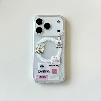 Korean Ins Cute Cartoon Rabbit with Magsafe Card Holde Magnetic Stand Phone Case For iPhone 17 16 Pro 15 17  Pro Max 14 13 Cover