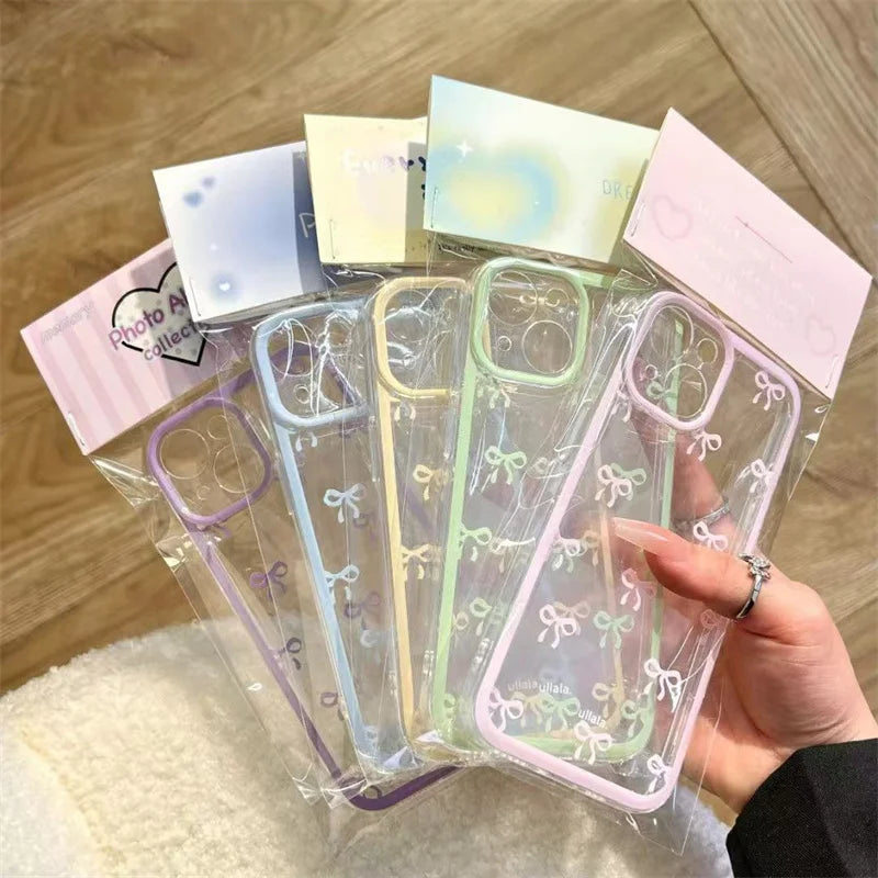 Candy Color Bowknot Design Soft Phone Case For iPhone 17 Air 16 15 14 13 12 11 Pro Max 16 Plus 16E Shockproof Soft Clear Cover