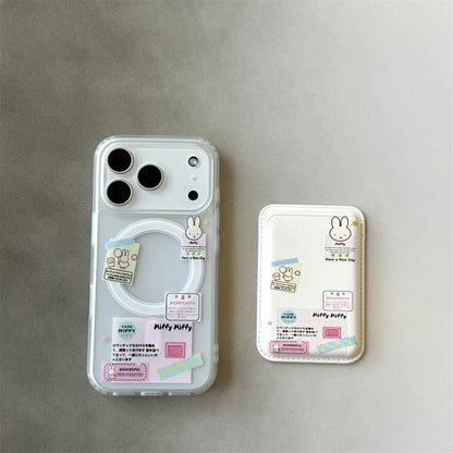 Korean Ins Cute Cartoon Rabbit with Magsafe Card Holde Magnetic Stand Phone Case For iPhone 17 16 Pro 15 17  Pro Max 14 13 Cover