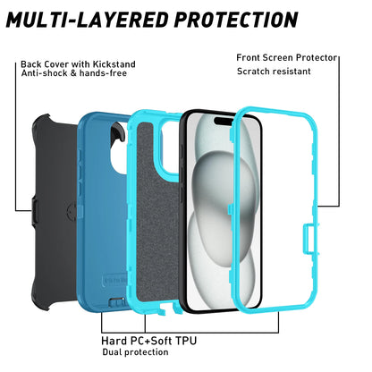 Armor Shockproof Defender Phone Case For iphone 11 12 13 14 15 Pro Max X XS XR XSMAX 7 8 Plus SE2 SE4 Hard PC+TPU Back Cover
