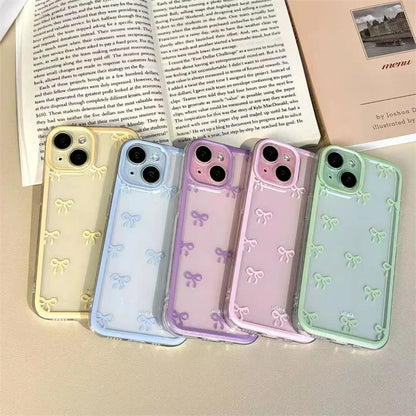 Candy Color Bowknot Design Soft Phone Case For iPhone 17 Air 16 15 14 13 12 11 Pro Max 16 Plus 16E Shockproof Soft Clear Cover