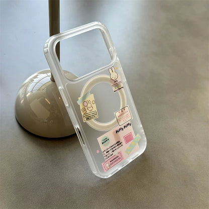 Korean Ins Cute Cartoon Rabbit with Magsafe Card Holde Magnetic Stand Phone Case For iPhone 17 16 Pro 15 17  Pro Max 14 13 Cover
