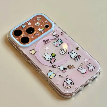 Cute Cherry Pink Miffy Rabbit Magnetic Phone case for iPhone 15 16 17 16 Pro Max 17 Pro Cover With Magsafe Stand Kawaii Cases